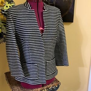 Les Copains Blazer Jacket Womens - Black Cream Striped Woven Made in Italy NWOT